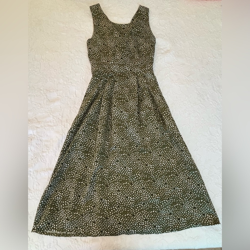 GREAT PLAINS London SILKY Sleeveless Khaki Green Pockets MAXI Dress Size L